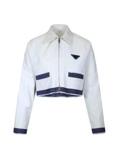 Prada Triangle-patch Denim Jacket In White
