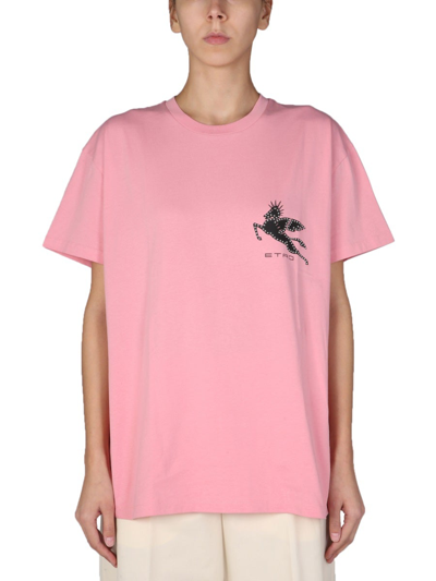Shop Etro T-shirt With Studded Logo In Pink