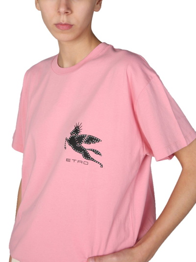 Shop Etro T-shirt With Studded Logo In Pink