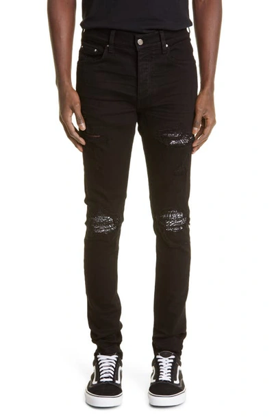 Shop Amiri Mx1 Bandana Ripped Patch Skinny Jeans In Black Od