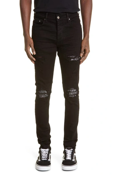Amiri Mx1 Skinny-fit Panelled Distressed Jeans In Black Od