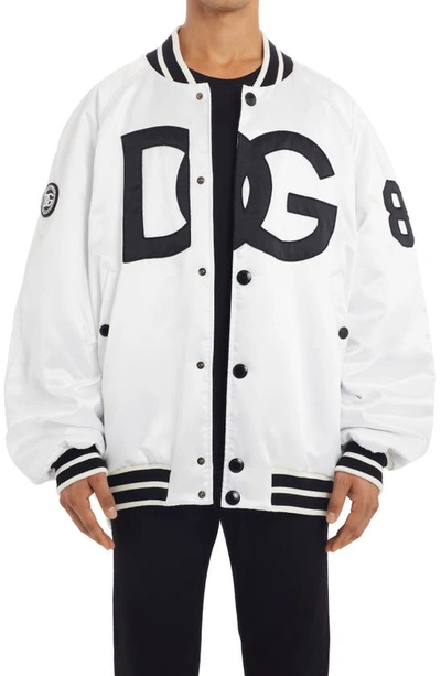 Shop Dolce & Gabbana Varsity Reversible Bomber Jacket In W0111 Bianco