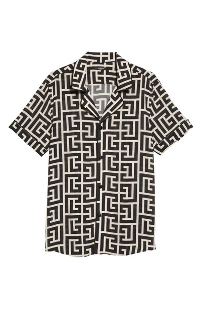 Balmain Monogram-print Short-sleeved Shirt In Black | ModeSens