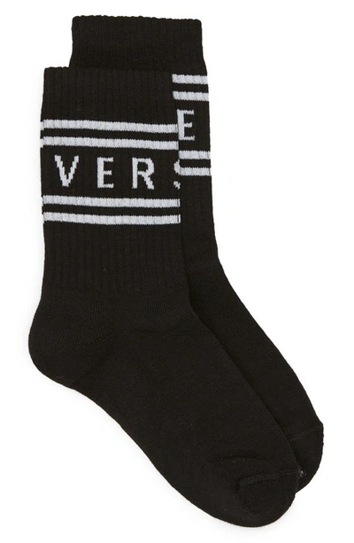 Shop Versace Kids' Logo Crew Socks In 2b020 Nero Bianco