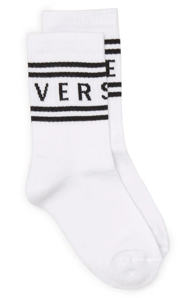 Shop Versace Kids' Logo Crew Socks In 2w020 Bianco Nero