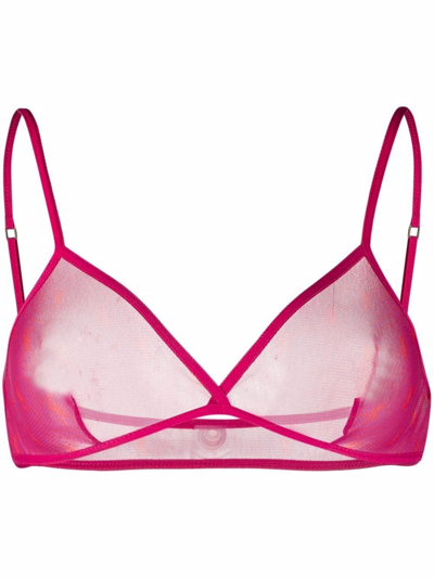Saint Laurent Ysl-monogram Jersey-mesh Triangle Bra In Violet