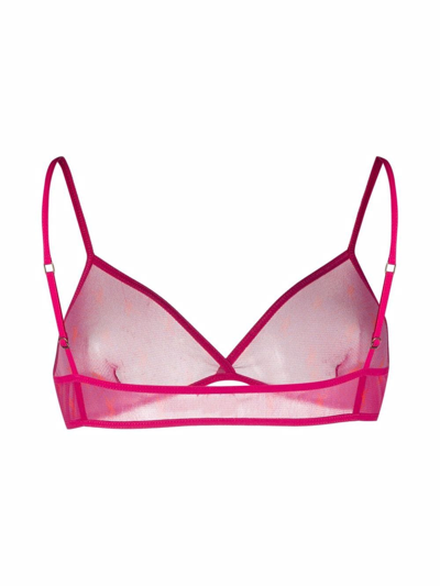 Saint Laurent Ysl-monogram Jersey-mesh Triangle Bra In Fuchsia