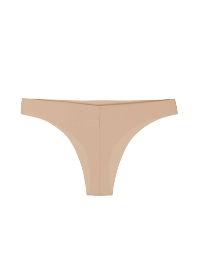 La Perla Logo Print Elasticated Thong In Neutrals