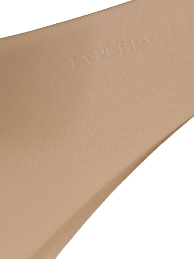 La Perla Logo Print Elasticated Thong In Neutrals
