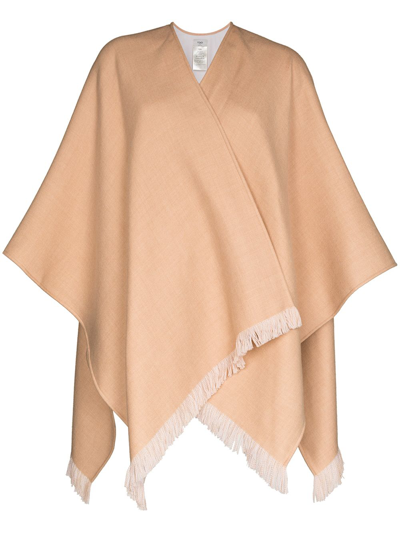 Shop Fendi Fringed Logo Poncho In Nude