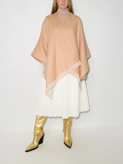 Shop Fendi Fringed Logo Poncho In Nude