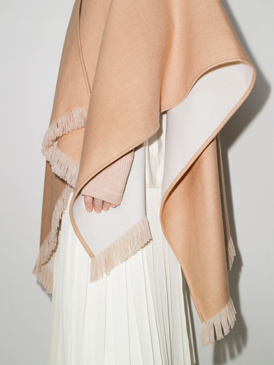 Fendi Reversible Fringed Wool And Cashmere-blend Jacquard Wrap In Nude