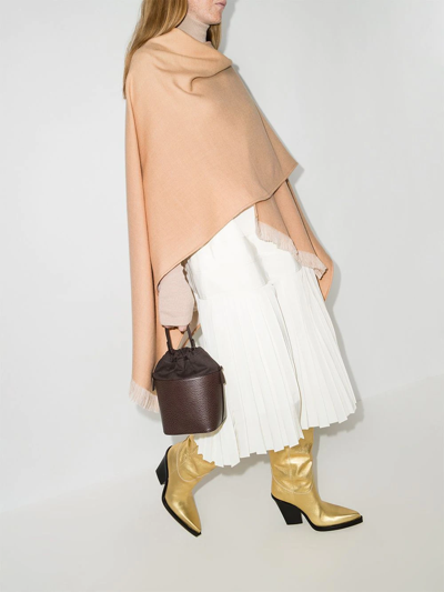 Shop Fendi Fringed Logo Poncho In Nude