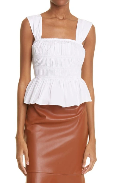 Shop Staud Ida Shirred Peplum Top In White