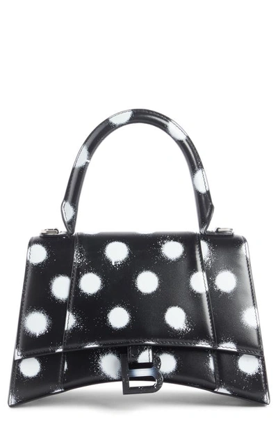 Shop Balenciaga Small Hourglass Polka Dot Leather Top Handle Bag In Black/ White