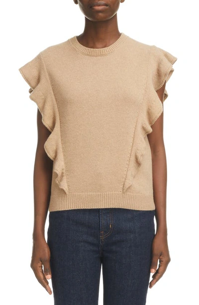 Shop Chloé Ruffle Cashmere Sweater In Pale Brown