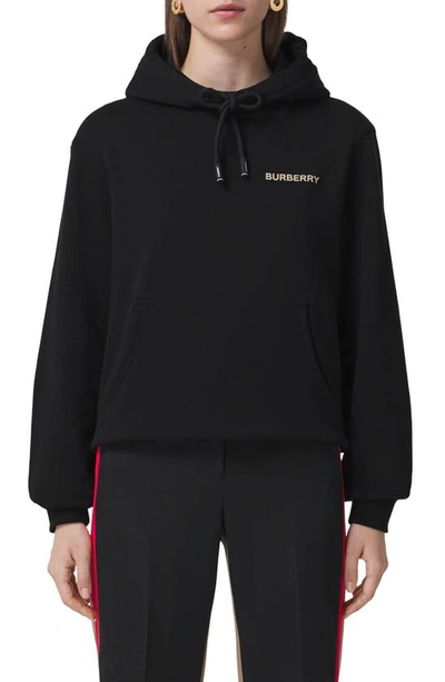 Shop Burberry Lauren Deer Embroidered Oversize Cotton Hoodie In Black