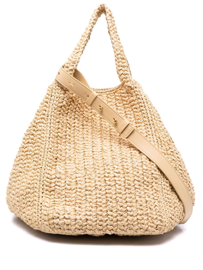 Shop Nanushka Woven-design Shoulder Bag In Neutrals