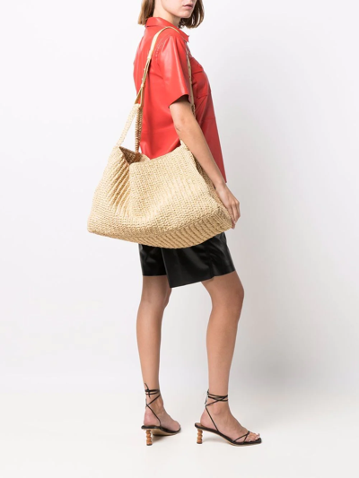 Shop Nanushka Woven-design Shoulder Bag In Neutrals