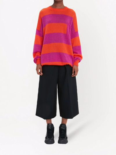 Jw Anderson Striped Patch Pocket Crew Neck Mohair-blend Wool Sweater In Pink