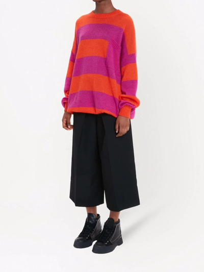 Jw Anderson Striped Patch Pocket Crew Neck Mohair-blend Wool Sweater In Pink