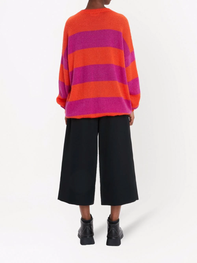 Jw Anderson Striped Patch Pocket Crew Neck Mohair-blend Wool Sweater In Pink
