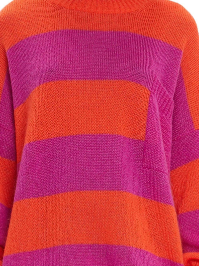Jw Anderson Striped Patch Pocket Crew Neck Mohair-blend Wool Sweater In Pink