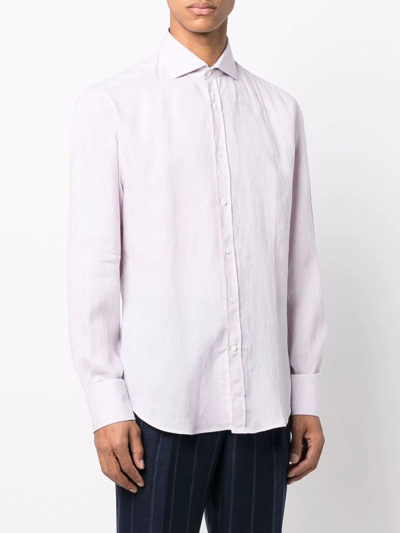 Shop Brunello Cucinelli Long-sleeved Linen Shirt In Pink
