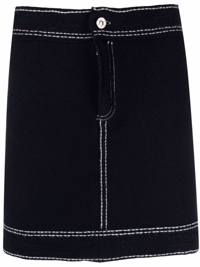 Shop Barrie Contrast-stitching Denim Mini Skirt In Blue