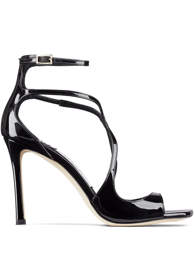 Jimmy Choo Womens Black Azia 110 Strappy Patent Leather Sandals In Schwarz
