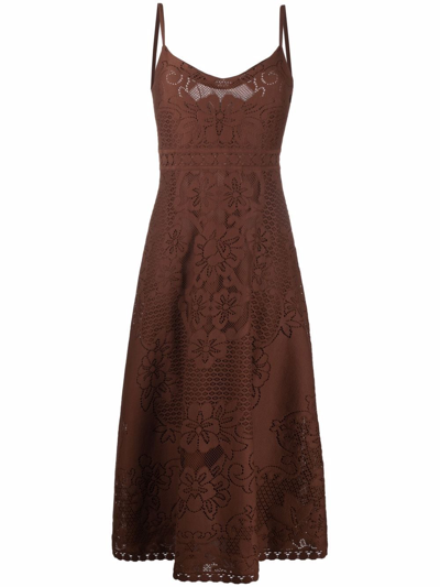 Shop Valentino Sleeveless Floral Midi Dress In Braun