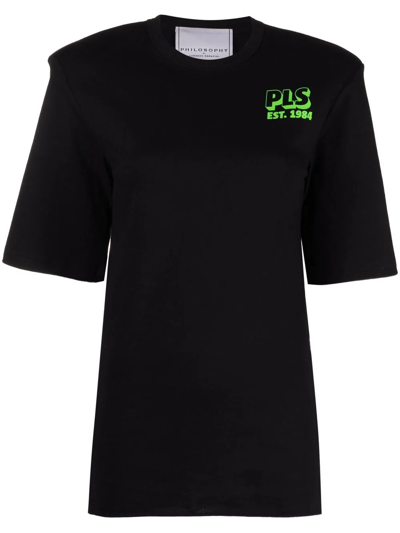 Philosophy Di Lorenzo Serafini Printed Jersey T-shirt W/ Shoulder Pads In Schwarz