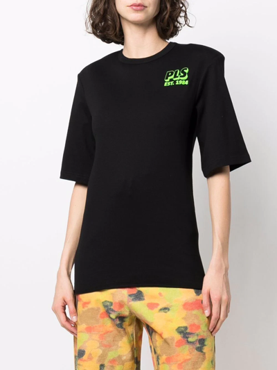 Philosophy Di Lorenzo Serafini Printed Jersey T-shirt W/ Shoulder Pads In Schwarz
