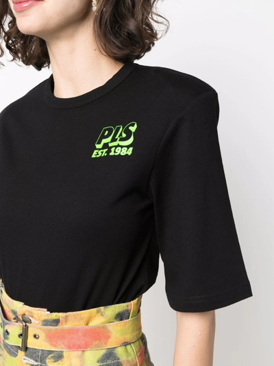 Philosophy Di Lorenzo Serafini Printed Jersey T-shirt W/ Shoulder Pads In Schwarz