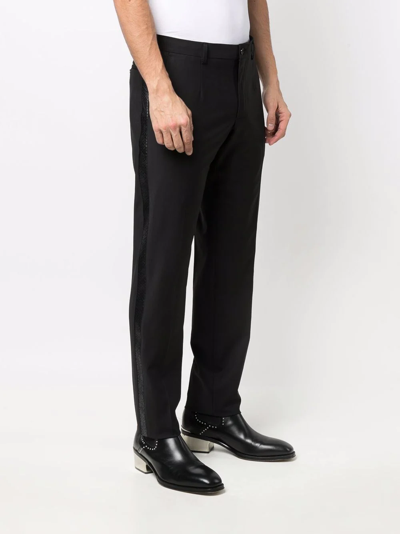 Shop Philipp Plein Side-stripe Straight-leg Trousers In Black