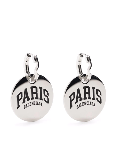 Shop Balenciaga Cities Paris Earrings In Silver