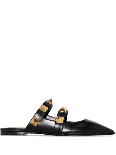 Shop Valentino Roman Stud Pointed-toe Leather Mules In Schwarz
