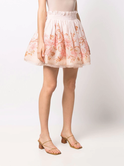 Shop Zimmermann High-waist Floral-print Skirt In Rosa