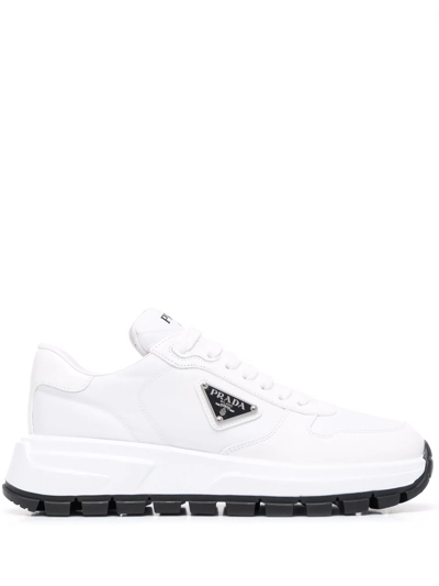 Shop Prada Lace-up Sneakers In Weiss
