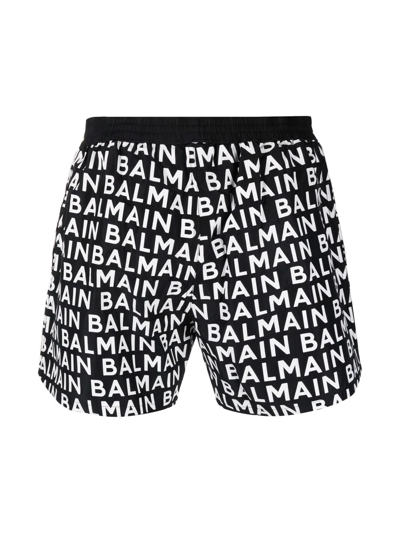 Shop Balmain Logo-print Swim Shorts In Schwarz
