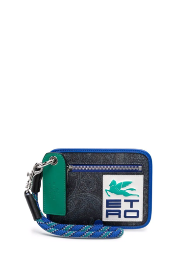 Shop Etro Logo-patch Wallet In Blau