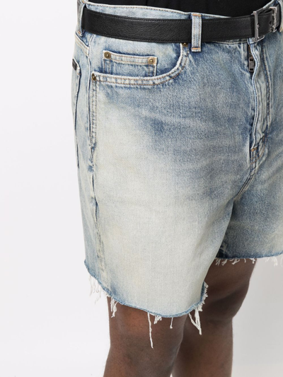 Shop Saint Laurent Raw-edge Cotton Denim Shorts In Blau