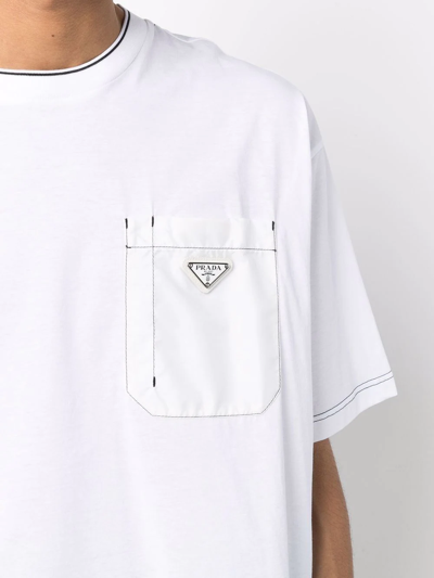 Shop Prada Triangle Logo Chest Pocket T-shirt In Weiss