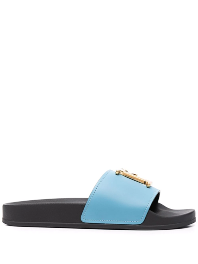 Dsquared2 Logo-plaque Open-toe Slides In Blau