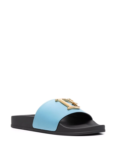 Dsquared2 Logo-plaque Open-toe Slides In Blau