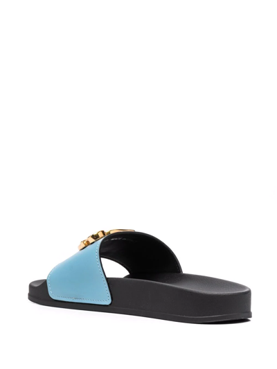 Dsquared2 Logo-plaque Open-toe Slides In Blau