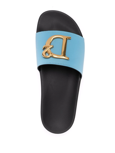 Dsquared2 Logo-plaque Open-toe Slides In Blau