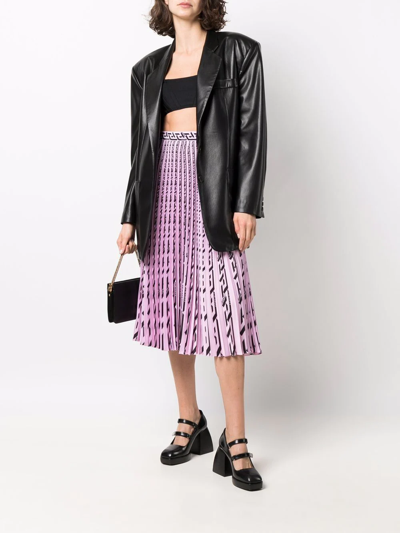 Shop Versace La Greca Pleated Midi Skirt In Violett