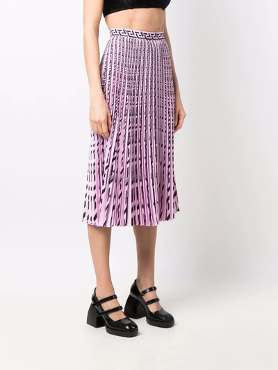 Shop Versace La Greca Pleated Midi Skirt In Violett