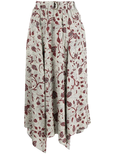 Shop Ulla Johnson Floral-print Handkerchief-hem Skirt In Nude